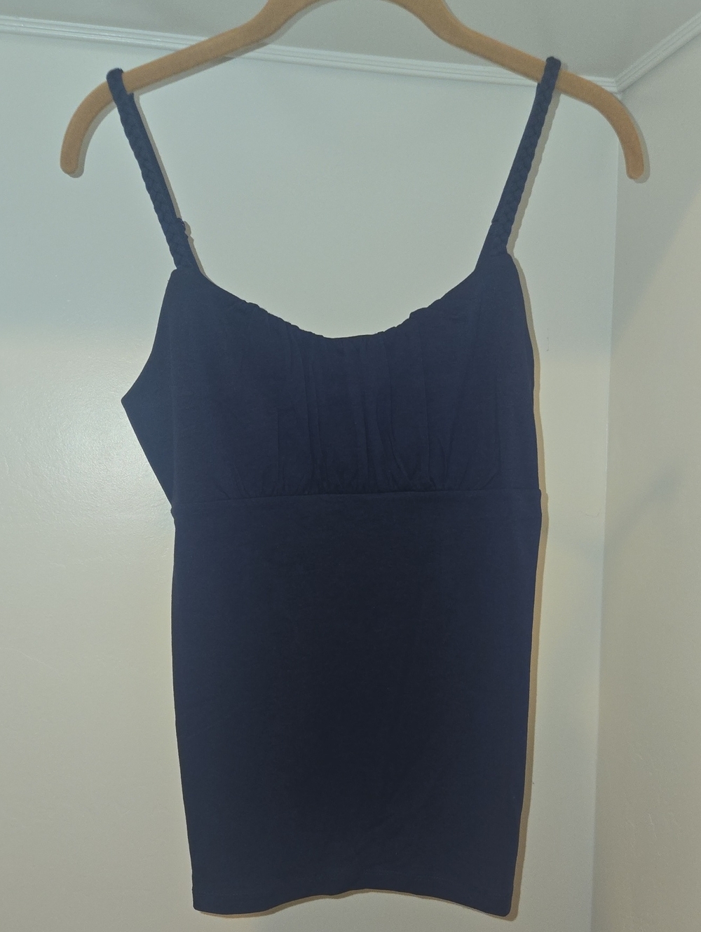 Women’s Navy Blue Braided Spaghetti Strap Tank Top With Ruched Bust Size M